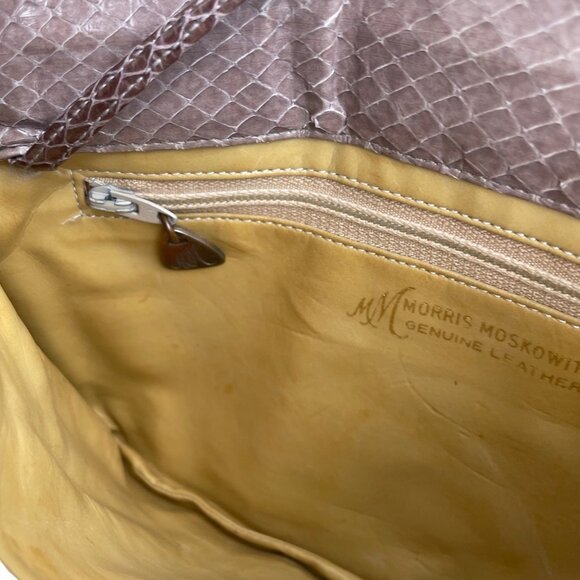 Vintage Morris Moskowitz Leather Clutch With Snake Trim & Chain Strap - Picture 9 of 11